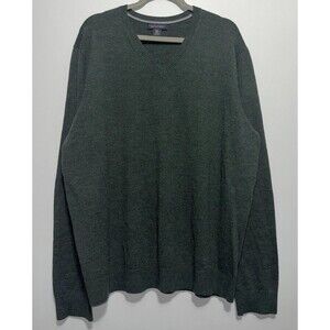 Banana Republic Sweater Mens Tall XXL Extra Fine Merino Wool V Neck Forest Green